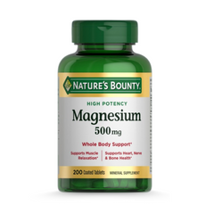 Nature's Bounty Tabletas de magnesio de 500 mg, apoya la salud ósea, muscular y nerviosa. Bote presentación de 200 tabletas.