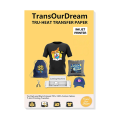 Vinil Textil para impresión Inkjet, marca TransOurDream Tru-Iron - Papel de transferencia de calor para tela. Paquete de 5 hojas tamaño carta (8.5 x 11 pulgadas), Vinilo de transferencia termoadhesivo para impresora de inyección de tinta.
