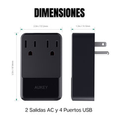 Tomacorriente AUKEY PowerHub Mini con 2 Salidas AC y 4 Puertos USB