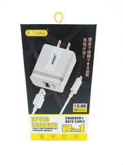 MTMAX - 2 en 1 Cargador y cable - Carga Rapida de 3 Amperios