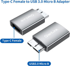 Adaptador USB C a Micro B USB 3.0 (paquete de 2) USB Tipo C Hembra a Micro B 3.0 Macho de Conversión de Carga Marca QianLink F-Q7
