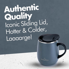 GRANDTIES Taza de café aislada con asa, tapa deslizante de 16 onzas con forma de copa de vino a prueba de salpicaduras, vaso térmico con doble pared, de acero inoxidable, al vacío para mantener las bebidas calientes o frías, color gris piedra.