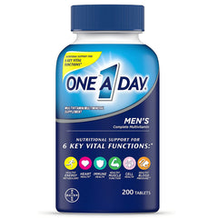 ONE A DAY Suplemento multivitamínico para hombre con vitamina A, vitamina C, vitamina D, vitamina E y zinc para apoyo a la salud inmunológica, B12, calcio y más, presentación bote de 200 unidades.
