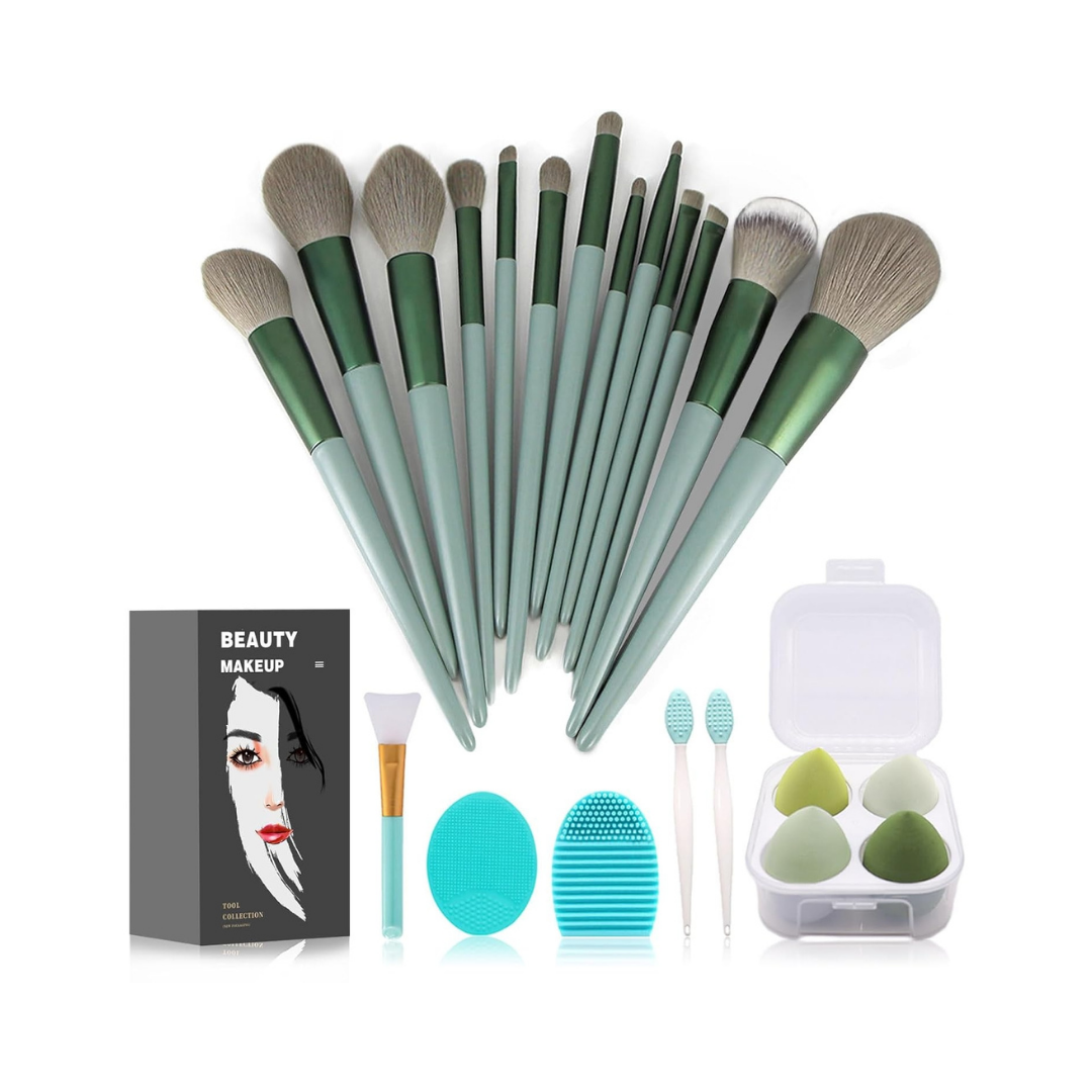 Juego de 22 accesorios para maquillaje, brochas de maquillaje, brochas de maquillaje para sombra de ojos, mejillas y labios (juego de 22 piezas para maquillaje color verde)