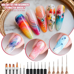Artdone Kit para decoración de uñas, líneas de cinta de rayas, pinceles de arte de uñas, herramientas de punteado y liners para esmalte de gel, para diseño de dibujo de pequeños y finos.