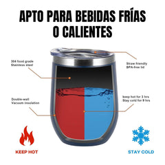 Vaso para vino de acero inoxidable con tapa, de 12 onzas, pared doble aislada al vacío, para café, vino, cócteles, helado, con tapa y pajilla. (Color Negro)