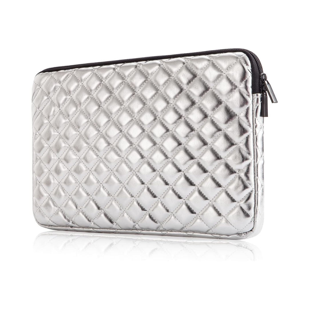 Funda acolchada para laptop de 11 y 12, pulgadas, funda protectora para laptop, funda acolchada de piel sintética acolchada con forro de piel sintética acolchada color plata.