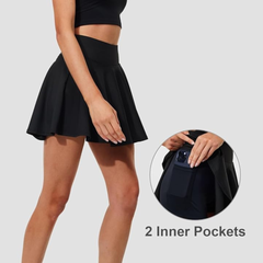 Falda plisadas estilo tenis para mujer, falda de golf de cintura alta con control de abdomen, falda con pantalon corto interior y bolsillos.