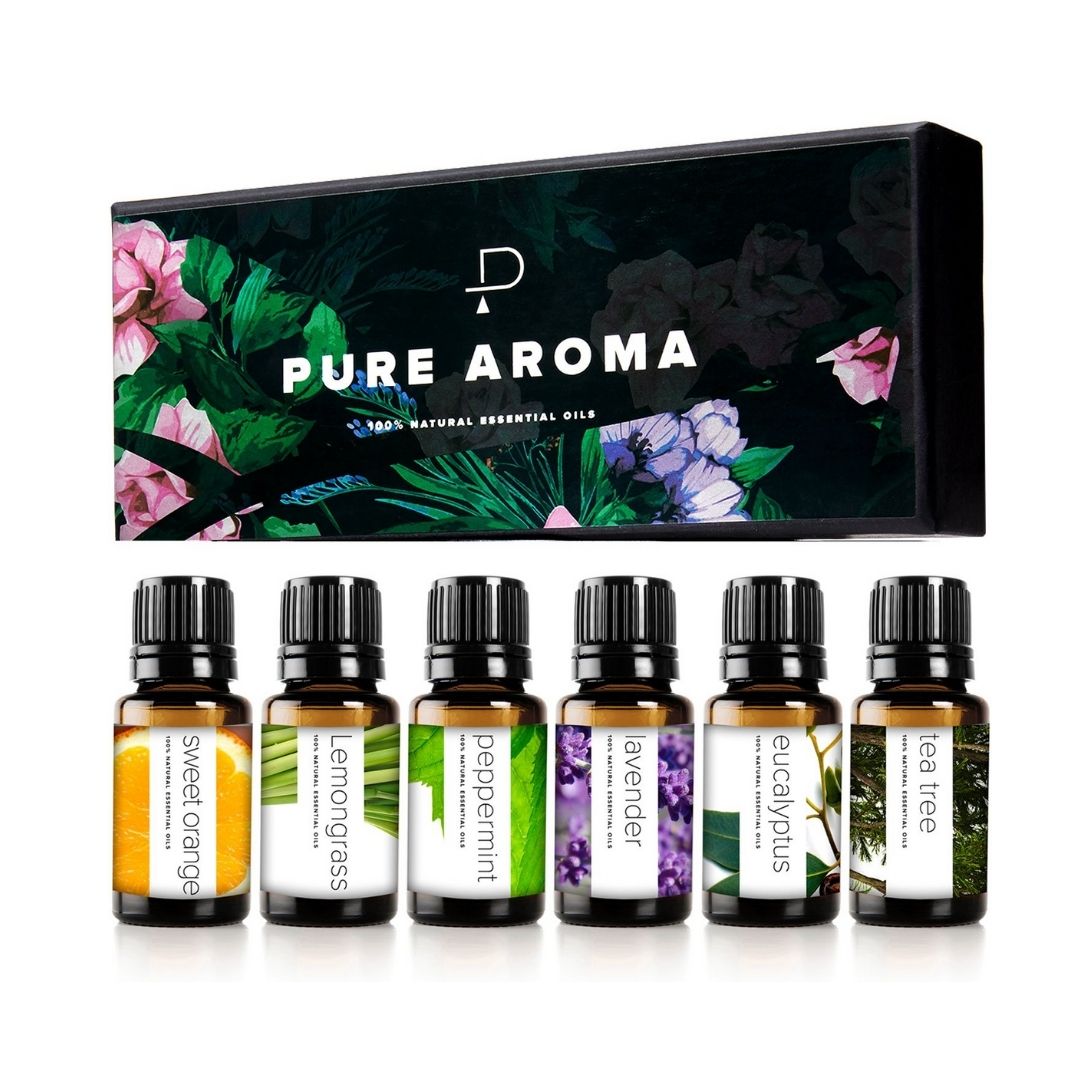 Juego de 6 aceites esenciales para aromaterapia, paquete de 6, 0.3 fl oz (Eucalyptus, lavanda, citronela, naranja dulce, menta, árbol de té)