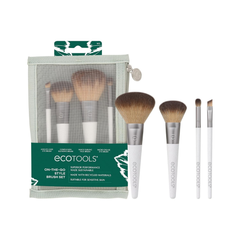 EcoTools Kit de brochas de maquillaje para llevar, juego de brochas para viaje, herramientas de maquillaje para polvos, rubor, bronceador y sombras de ojos.