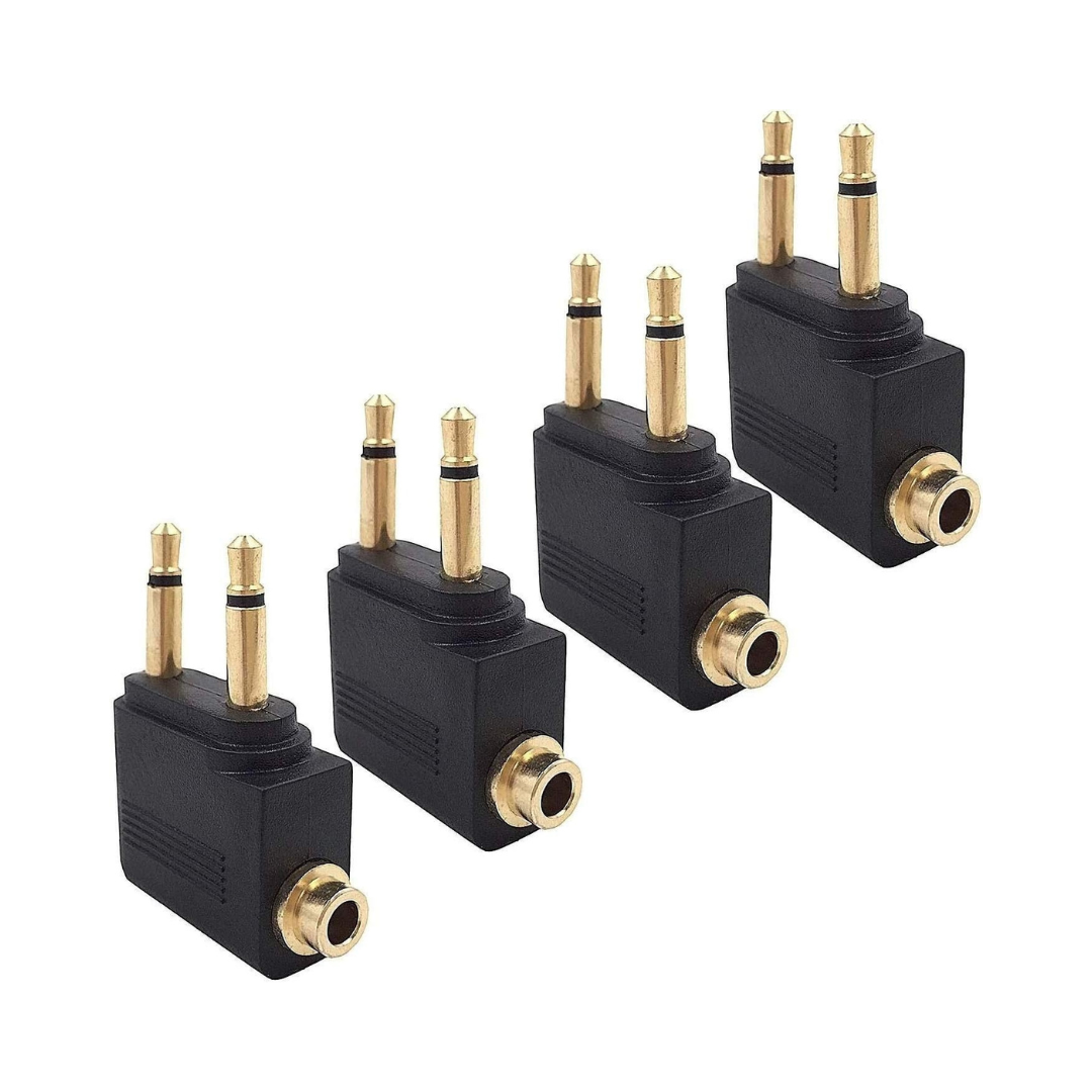 Set de 4 Adaptadores de audio (de vuelo, de avión, de aerolínea) para Auriculares – Conector 3.5 mm - Chapado en Oro. Stereo Jack Adapter.