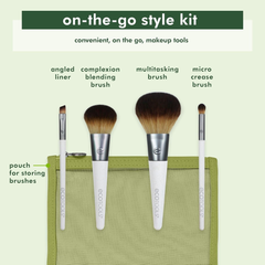 EcoTools Kit de brochas de maquillaje para llevar, juego de brochas para viaje, herramientas de maquillaje para polvos, rubor, bronceador y sombras de ojos.