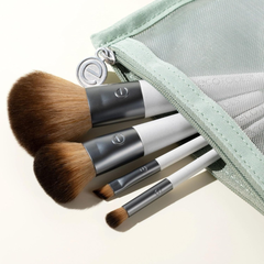 EcoTools Kit de brochas de maquillaje para llevar, juego de brochas para viaje, herramientas de maquillaje para polvos, rubor, bronceador y sombras de ojos.