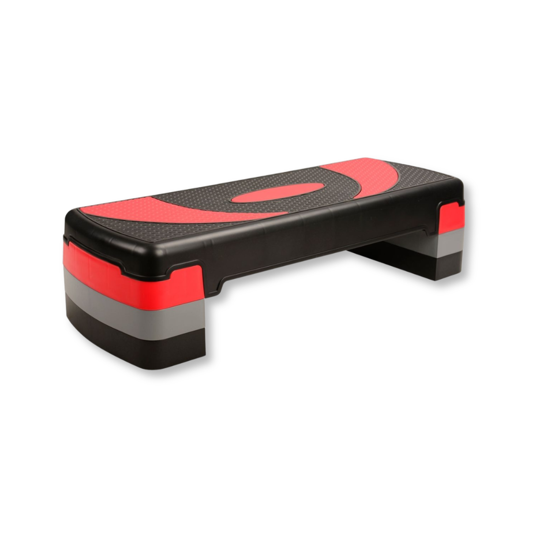 Stepper Athletic Works color negro con rojo. Grada Step Ajustable para Ejercicios.