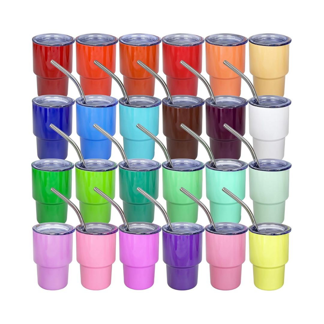Mini vaso de acero inoxidable de 3 onzas con popote y tapa, para bodas, fiestas, whisky, cócteles, recuerdos de celebraciones, etc.