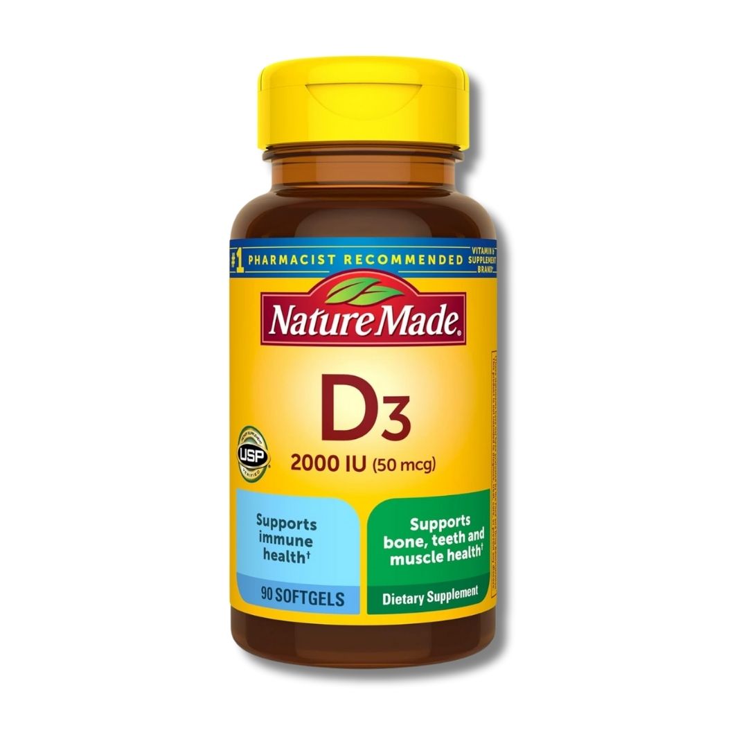 Nature Made Vitamina D3, 90 cápsulas blandas, vitamina D 2000 IU (50 mcg) ayuda a apoyar la salud inmunológica, huesos y dientes fuertes, y función muscular, 250% del valor diario de vitamina D en un gel blando diario