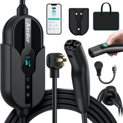 AIMILER Cargador Tesla de nivel 1/2 (WiFi APP/Plug-Play), máximo 32 A, cable de 25 pies certificado ETL, cargador eléctrico portátil para vehículos eléctricos Tesla modelos Y/X/3/S o conector Nacs EVs (enchufe Nema 14-50 de 240 V).