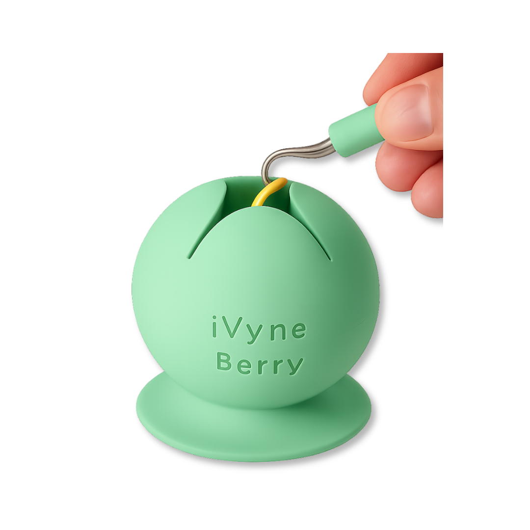 Colector de Restos de Vinilo marca iVyne Berry, con Soporte de Succión, para Herramientas de depilado de Vinil. Color Verde.