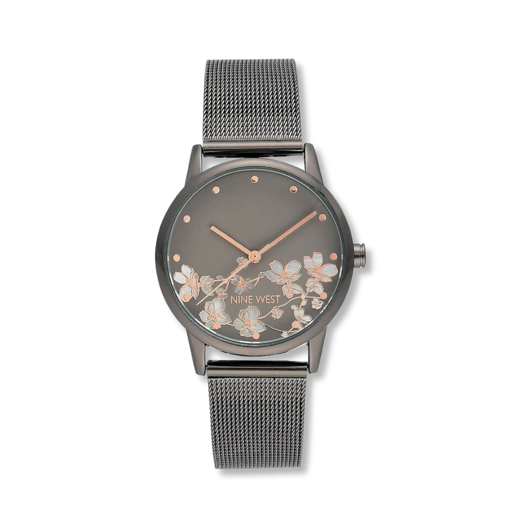 Nine West - Reloj De Pulsera Para Mujer Color Titanio Con Flores