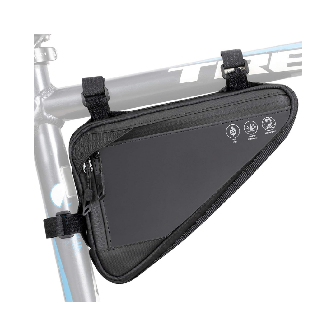 Bolsa de almacenamiento para marco de bicicleta WOTOW, bolsa triangular reflectante resistente al agua con dos bolsillos laterales, bolsa de herramientas para accesorios debajo del asiento para bicicleta.