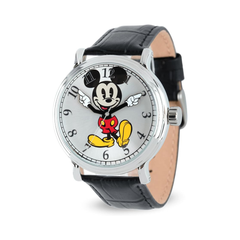 Disney Mickey Mouse - Reloj de pulcera con manos articuladas para hombres - Reloj clásico de Mickey para hombres, - Elegante reloj con esfera blanca y caja plateada.