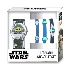 Star Wars The Mandalorian Grogu - Juego de reloj LCD y pulsera de personajes para niños con bandas de silicona, pantalla digital de tiempo, ideal para niños a partir de 6 años.