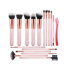 Set de Brochas de Maquillaje Real Perfection de 16 Piezas + Navaja para Cejas – Brochas para Base, Polvo, Ojos y Rubor.