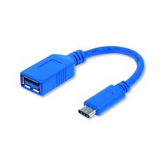 Cable Adaptador USB Tipo C macho a USB-A Hembra 3.1 Gen1. Marca Manhattan. Color Azul de 6 pulgadas (15 cm) de largo.