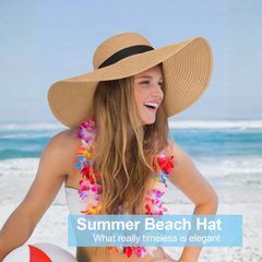 Sombrero de sol para mujer, de gran tamaño, de ala ancha, plegable, enrollable, para vacaciones de verano, sombrero para playa con protección UPF 50+
