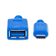 Cable Adaptador USB Tipo C macho a USB-A Hembra 3.1 Gen1. Marca Manhattan. Color Azul de 6 pulgadas (15 cm) de largo.