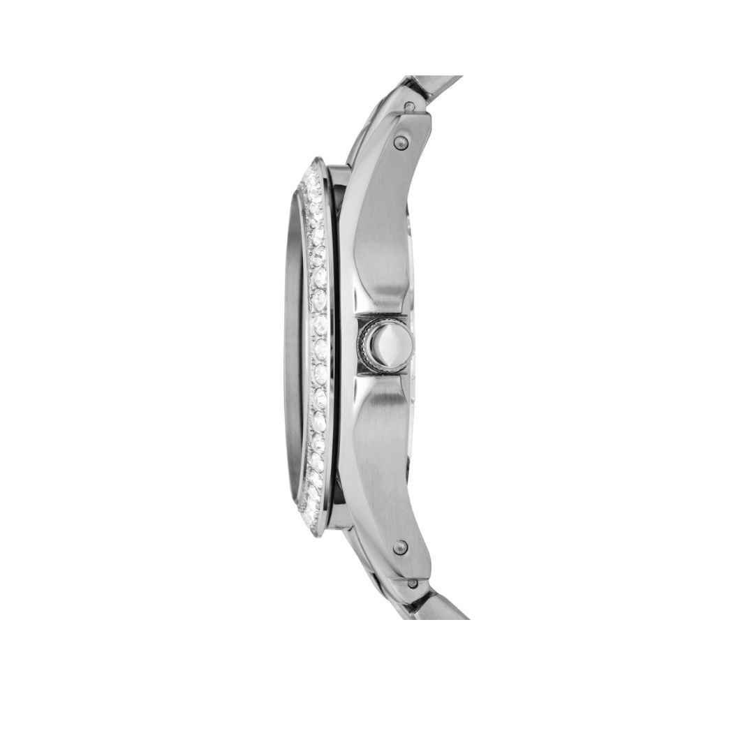 Reloj para dama Fossil Riley con detalles de cristales y brazalete de acero inoxidable. Reloj para mujer marca FOSSIL.