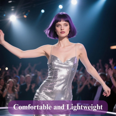 Peluca Morada Oscuro, Estilo Bob con Flequillo, largo 12 Pulgadas, Ajustable. Peluca para Cosplay, disfraz de Shakira o vida diaria.