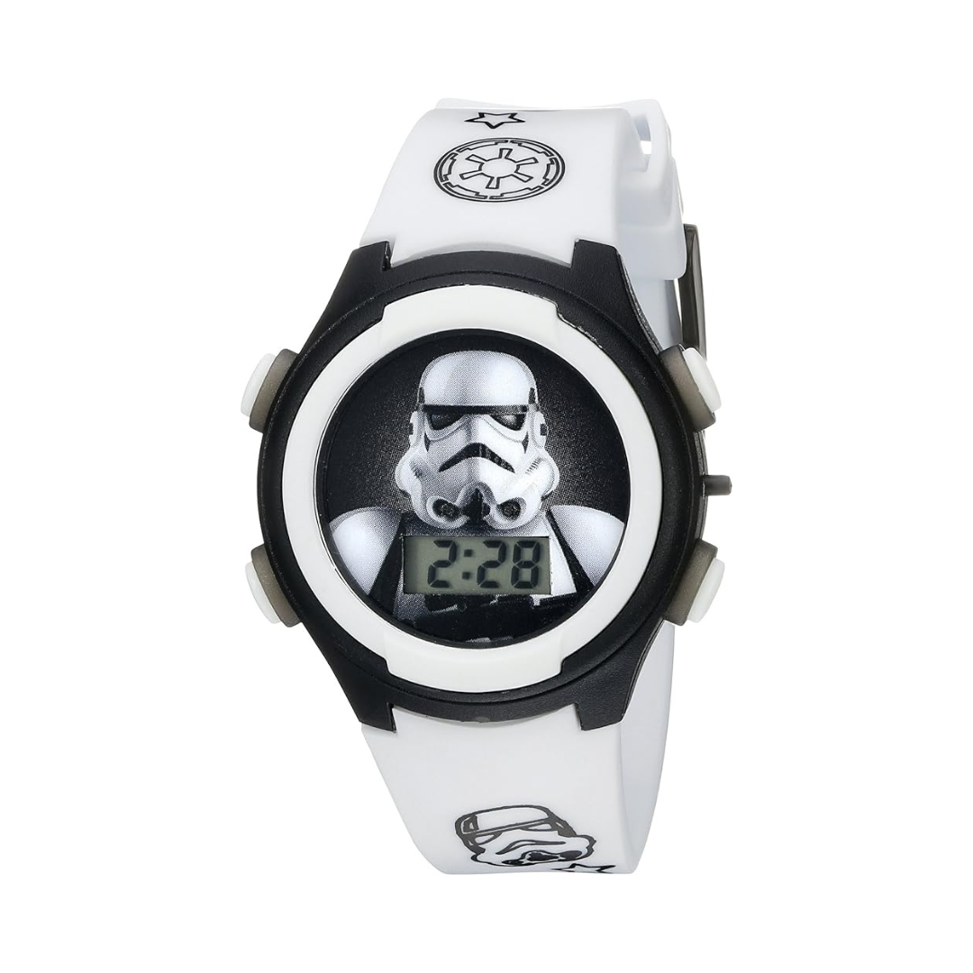 Reloj Accutime StarWars Stormtrooper - para niños con pantalla digital LCD de cuarzo, color blanco (Modelo: STM3488)