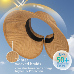 Sombrero con visera para el sol para mujer, sombrero ala ancha, plegable y flexible.