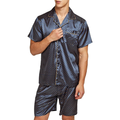 Pijamas de satén para hombre, con pantaloncillos cortos, con botones. Pj Set ropa de dormir para hombre talla large (L).