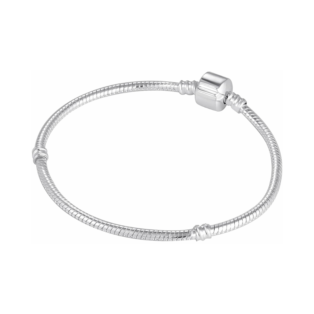 Pulcera para charms, tejido snake chain flexible. Pulsera con cierre de barril con clip de bloqueo para cuentas tipo Pandora.