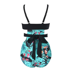 Firpearl Traje de baño de una pieza para mujer Push Up Bikini recortado, monokini. Una pieza con diseño de hojas rosada y azul.