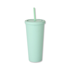CAPIJIONG Vasos con pajlla doble capa de 23.7 fl oz/24oz con gran capacidad, vasos con pajilla, color simple y puro - verde menta mate.
