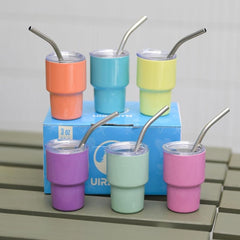 Mini vaso de acero inoxidable de 3 onzas con popote y tapa, para bodas, fiestas, whisky, cócteles, recuerdos de celebraciones, etc.