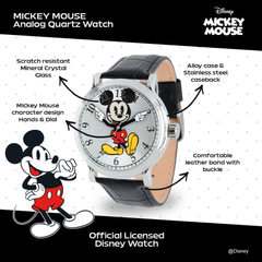 Disney Mickey Mouse - Reloj de pulcera con manos articuladas para hombres - Reloj clásico de Mickey para hombres, - Elegante reloj con esfera blanca y caja plateada.