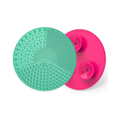 2 almohadillas limpiadoras de brochas de maquillaje de silicona, tapete de limpieza con succión (verde y rosa)