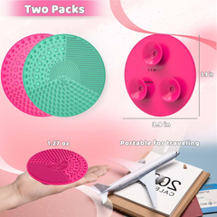 2 almohadillas limpiadoras de brochas de maquillaje de silicona, tapete de limpieza con succión (verde y rosa)