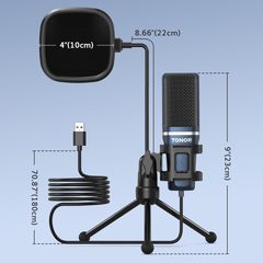 TONOR TC-777 Micrófono USB para Podcast y Streaming – Micrófono Condenser USB Marca Tonor Con Trípode y Filtro Pop Para Streaming, Podcasting, Grabación De Voz Para Laptop y Desktop.