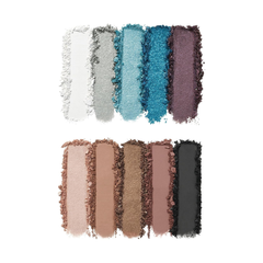 Paleta de sombras de ojos, marca e.l.f. Perfect 10, diez tonos ultrapigmentados: azul, celeste, plateado, morado y dorado metálicos, más cinco todos neutros, fórmula mezclable., vegano y libre de crueldad animal. Paleta de color Intergalactic.
