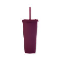 CAPIJIONG Vaso de pajilla de doble capa de 23.7 fl oz/24oz con gran capacidad, Vaso con pajilla, color simple y puro-púrpura rojo mate.