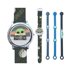 Star Wars The Mandalorian Grogu - Juego de reloj LCD y pulsera de personajes para niños con bandas de silicona, pantalla digital de tiempo, ideal para niños a partir de 6 años.