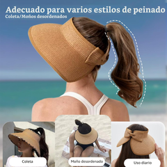 Sombrero con visera para el sol para mujer, sombrero ala ancha, plegable y flexible.
