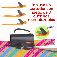 PERFYCUT Cortador de papel de regalo de rollo, con 3 juegos de cuchillas reemplazables, para papel de regalo de cumpleaños, cortador de rollo de papel de regalo y cortador de papel de regalo de Navidad.