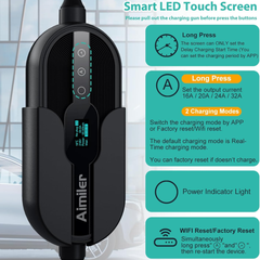 AIMILER Cargador Tesla de nivel 1/2 (WiFi APP/Plug-Play), máximo 32 A, cable de 25 pies certificado ETL, cargador eléctrico portátil para vehículos eléctricos Tesla modelos Y/X/3/S o conector Nacs EVs (enchufe Nema 14-50 de 240 V).
