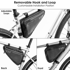 Bolsa de almacenamiento para marco de bicicleta WOTOW, bolsa triangular reflectante resistente al agua con dos bolsillos laterales, bolsa de herramientas para accesorios debajo del asiento para bicicleta.